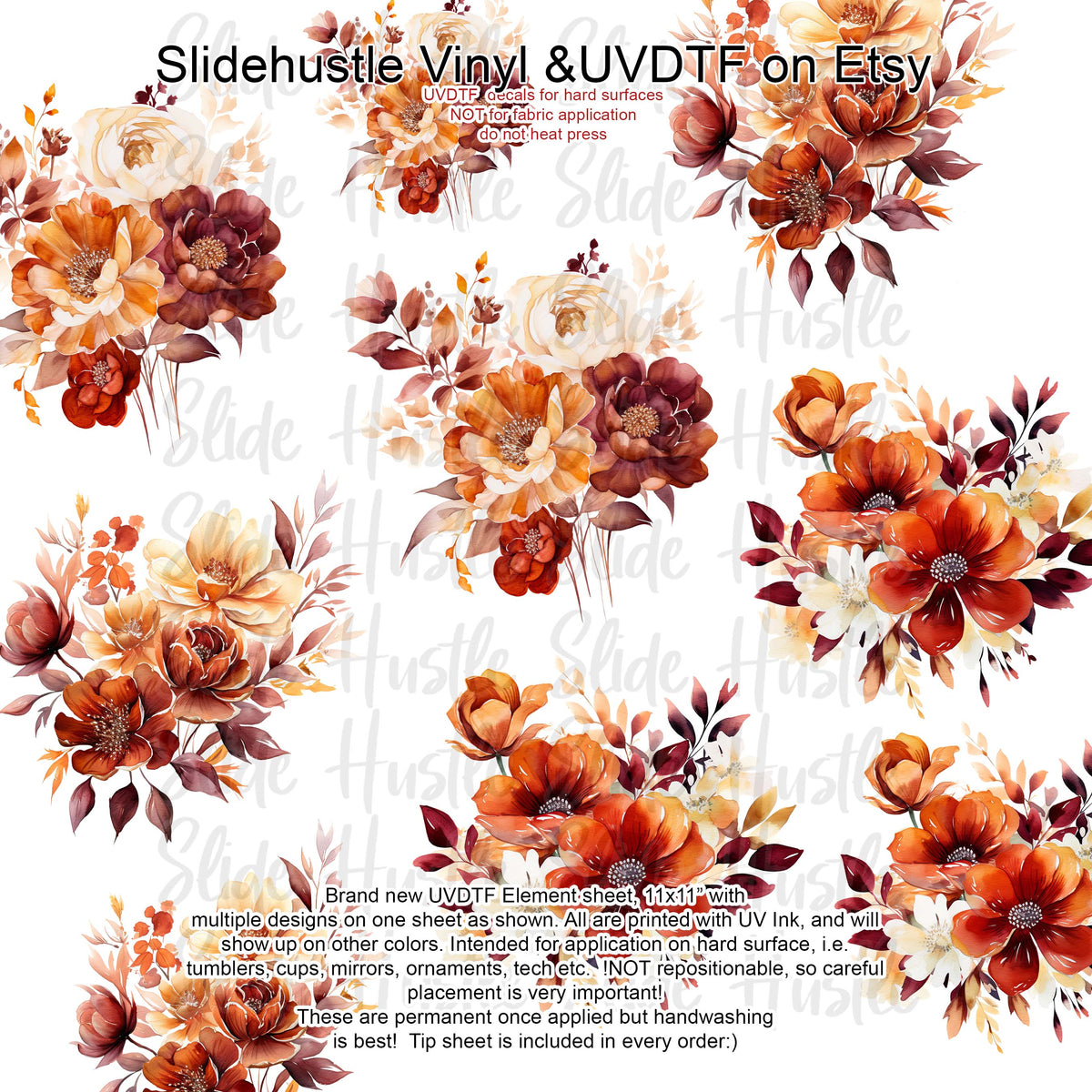 UVDTF Element Sheet, Autumn Florals , 11x11", VF725 ES49