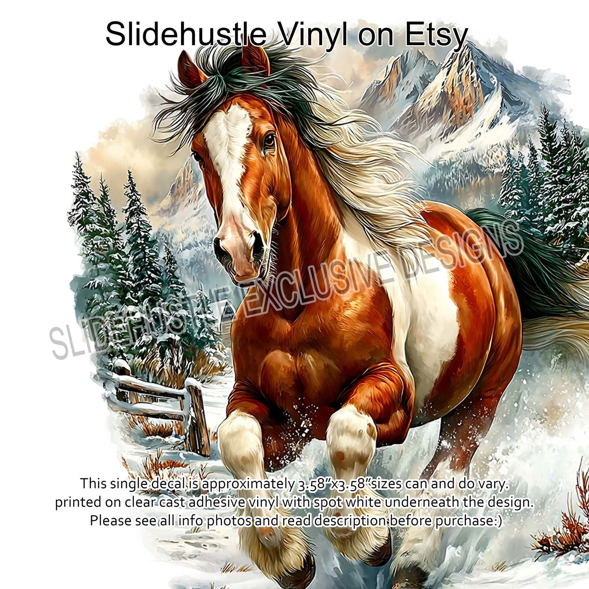 UVDTF Decal, Christmas Horse Running in Snow, VF731 D33