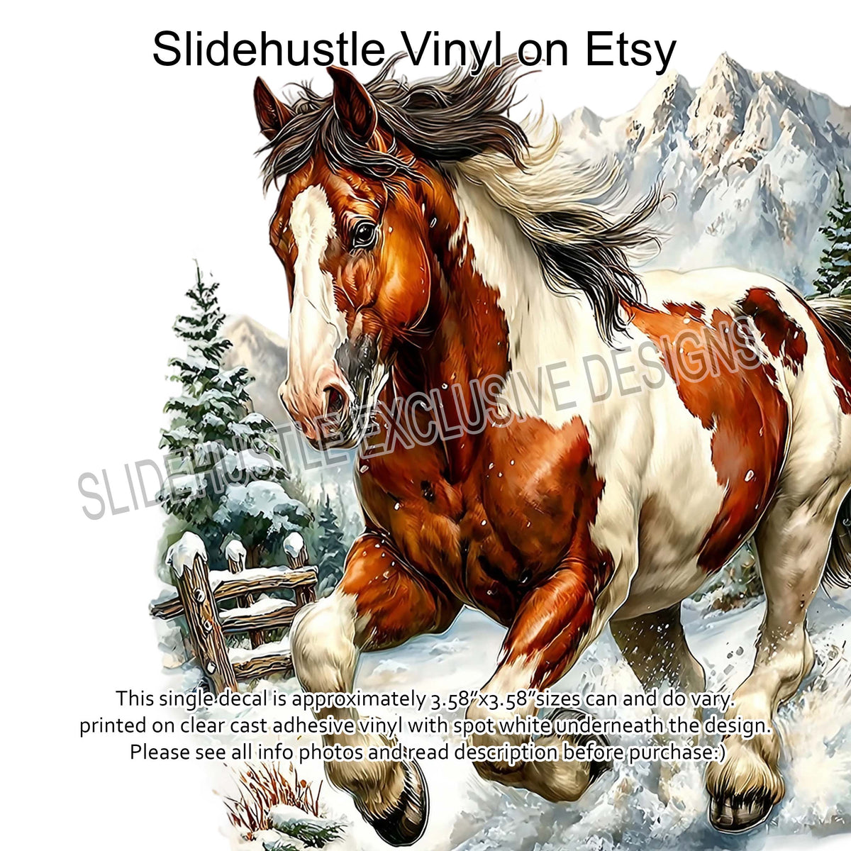 UVDTF Decal, Christmas Horse Running in Snow, VF731 D35