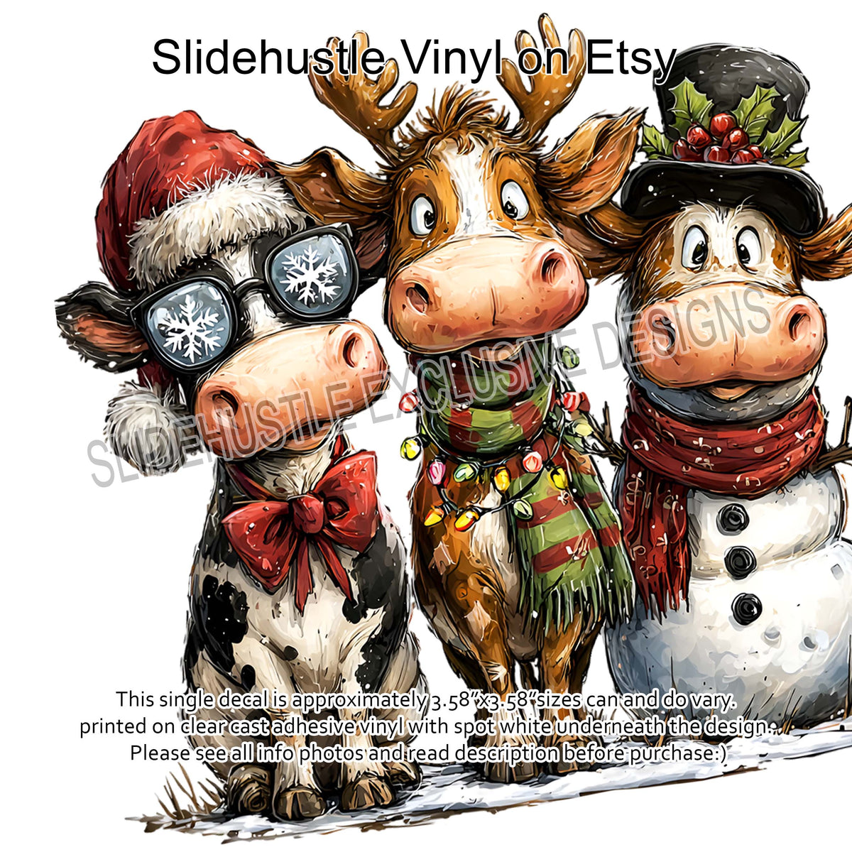 UVDTF Decal, Christmas Trio, Cow, Reindeer, Snowman, VF731 D38