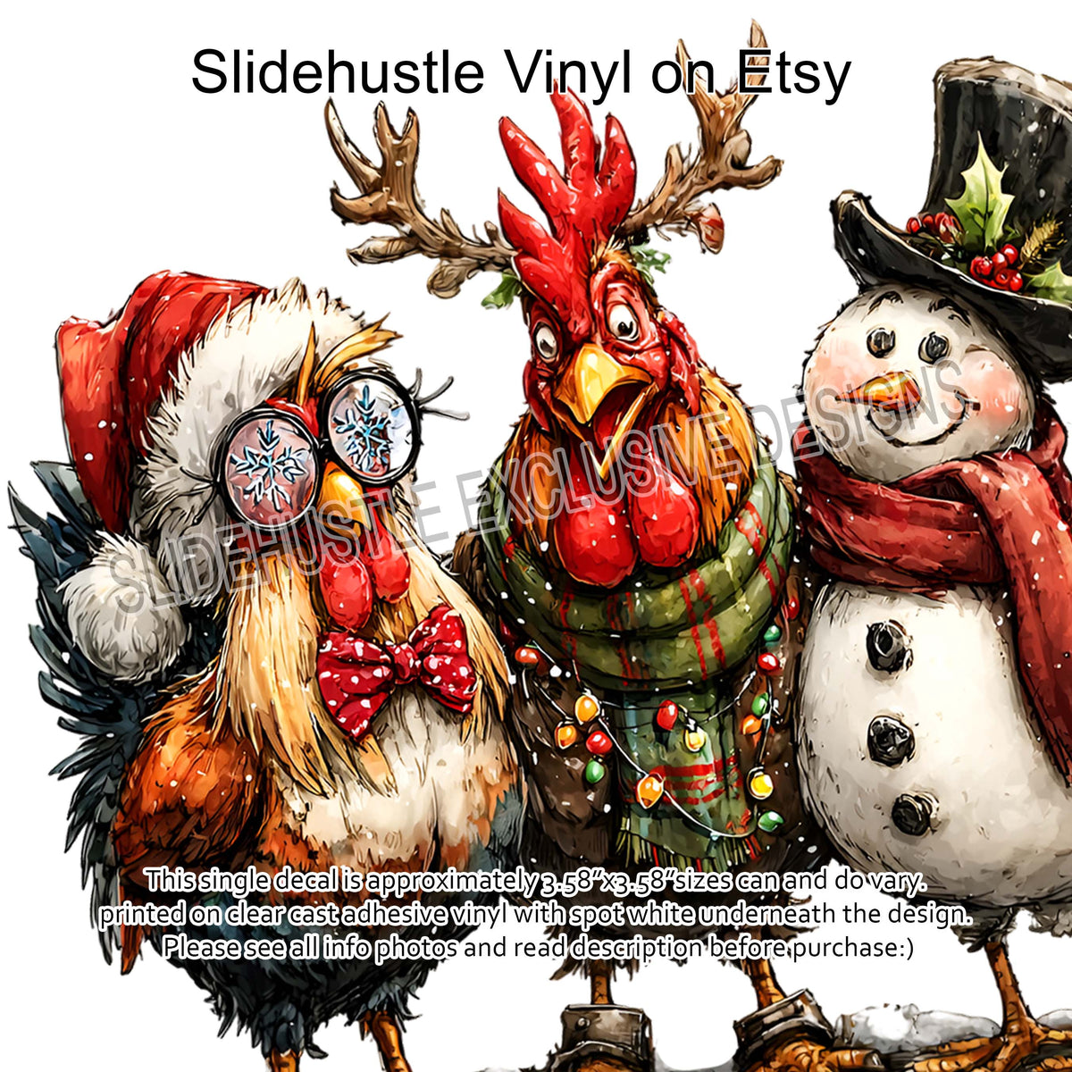 UVDTF Decal, Christmas Chicken trio, VF731 D40