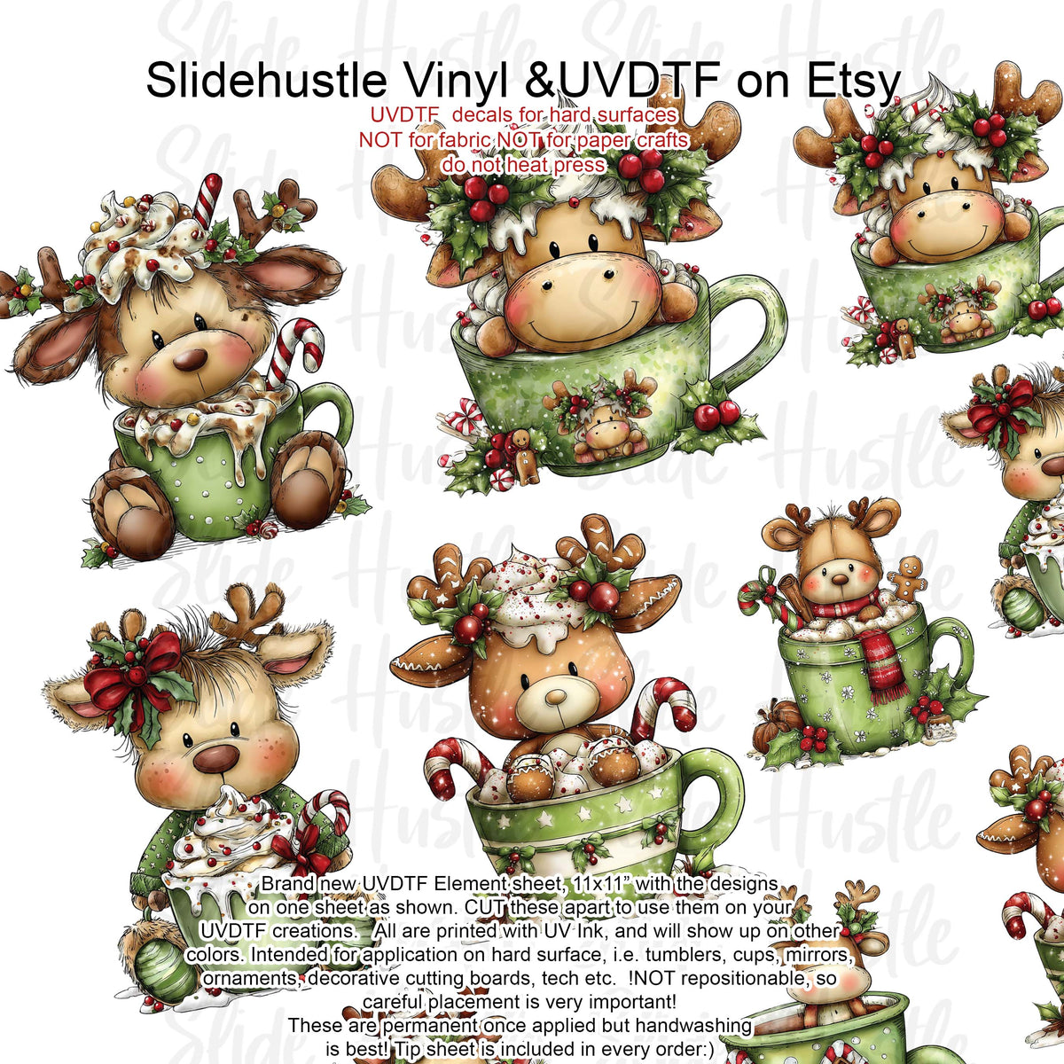 UVDTF Element Sheet, Adorable Christmas Reindeer , 11x11", VF731 ES19