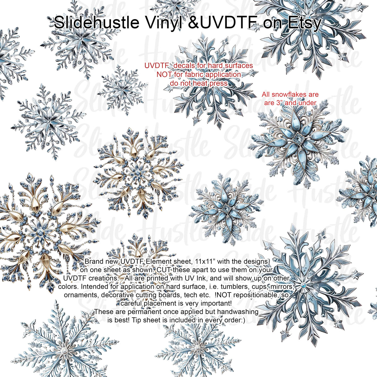 UVDTF Element Sheet, Christmas Snowflakes , 11x11", VF731 ES4