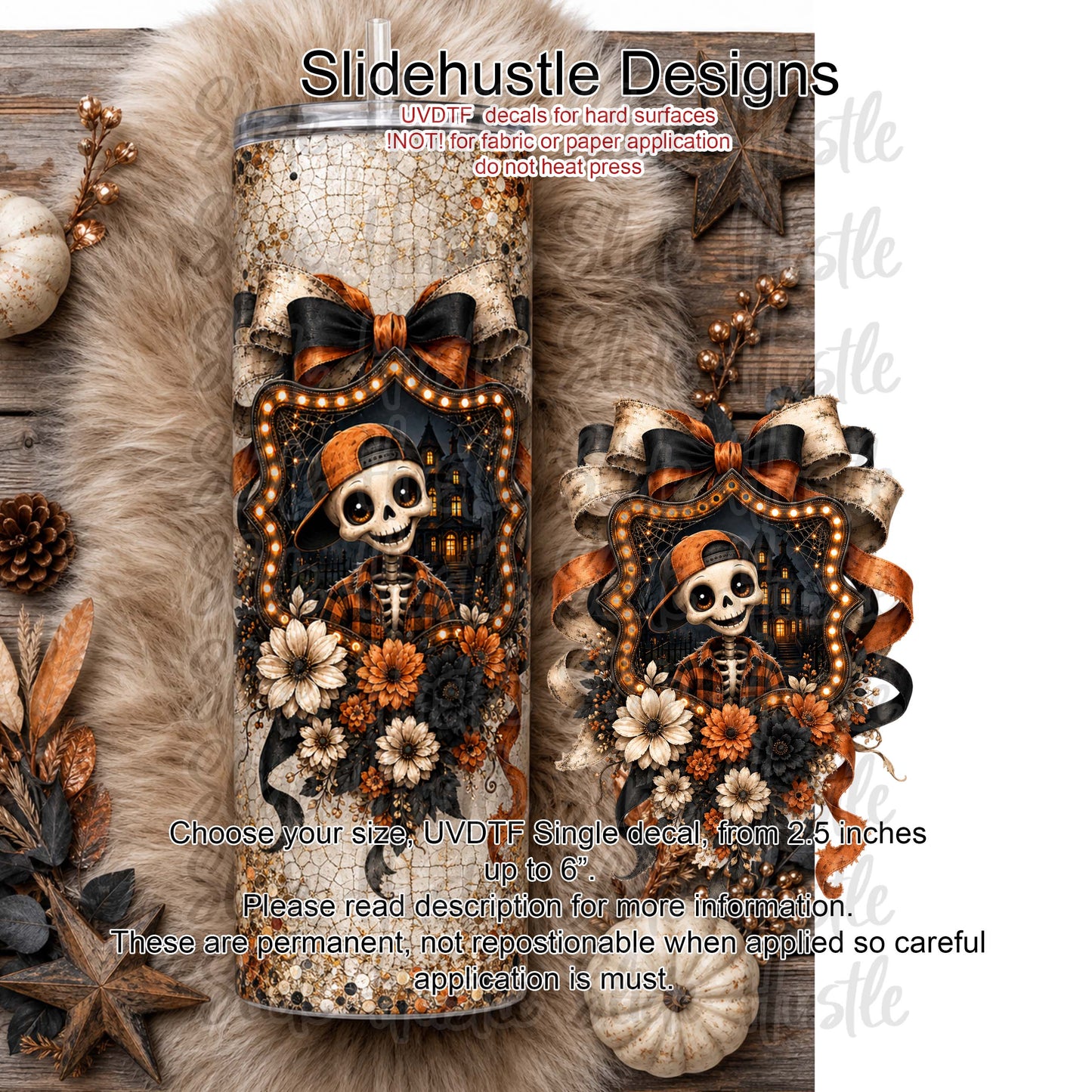 UVDTF Decal, Cute Skeleton in Ribbon Marquee. VF904 D28
