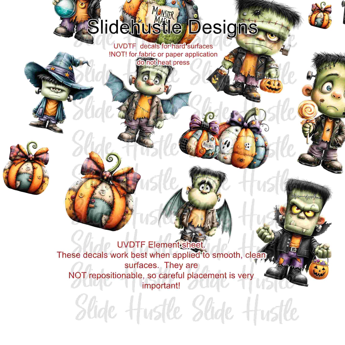 UVDTF Element Sheet, Halloween Trick or Treat Frankenstein Monsters 11"x11", VF904 ES15