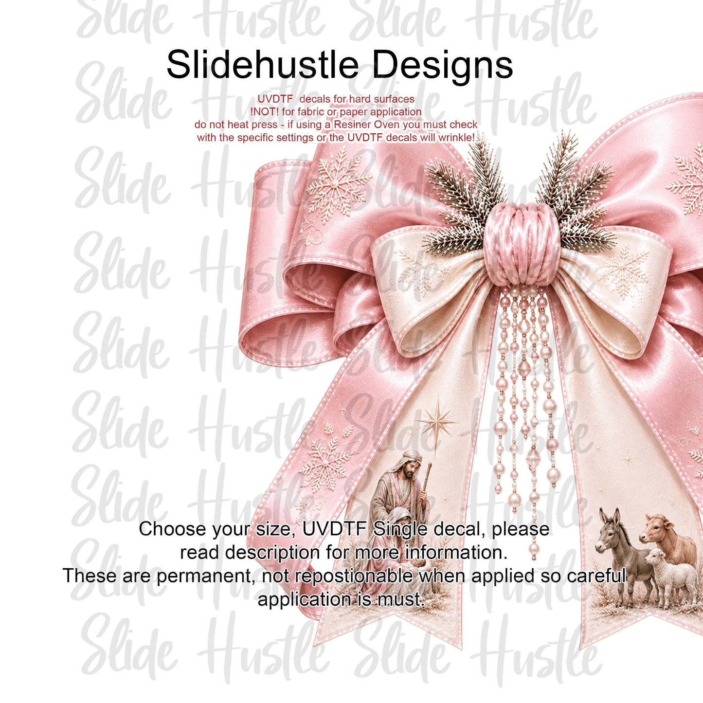 UVDTF Decal, Christmas Manger bow. VF905 D5