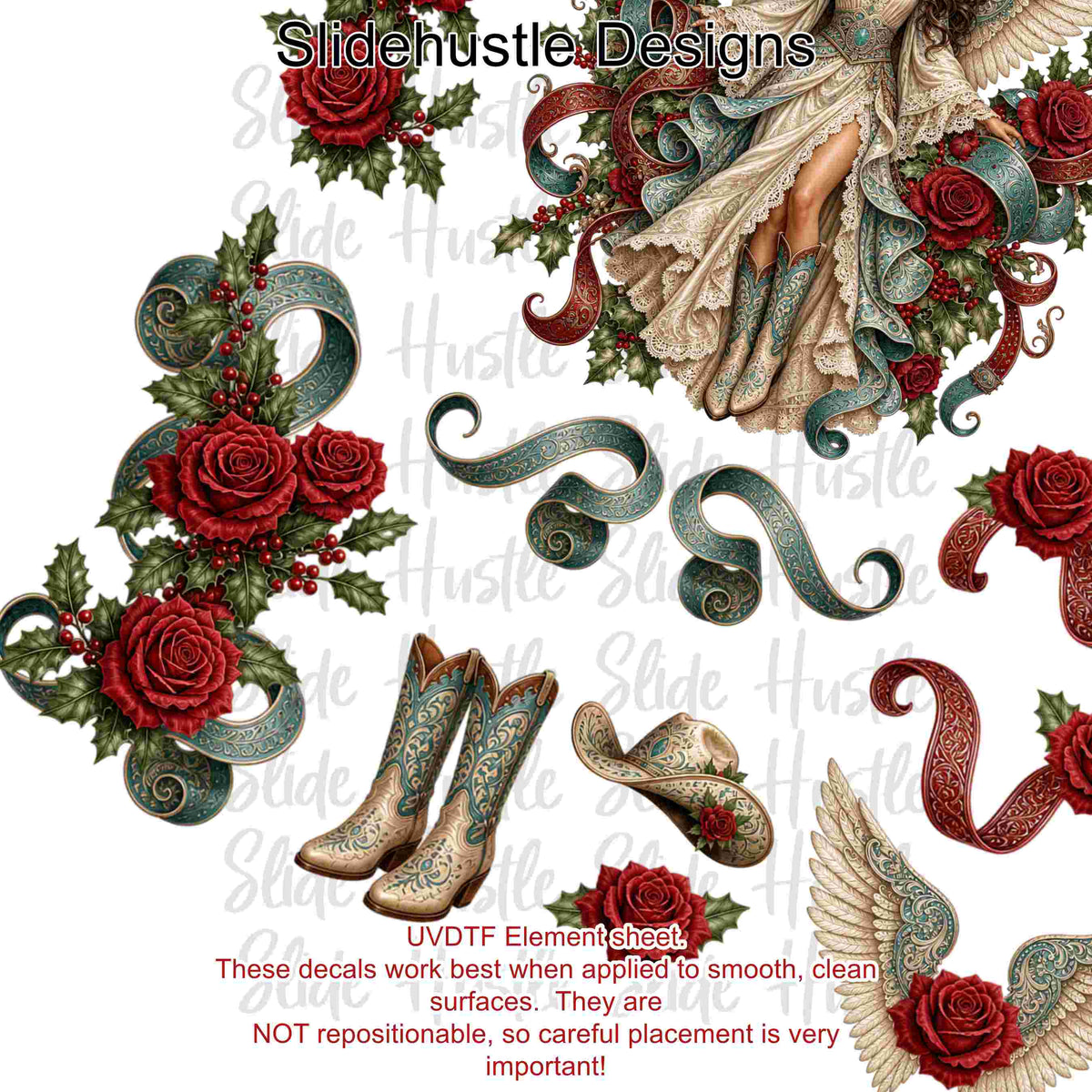 UVDTF Element Sheet, Christmas Cowgirl Angel, 11x11", VF905 ES9