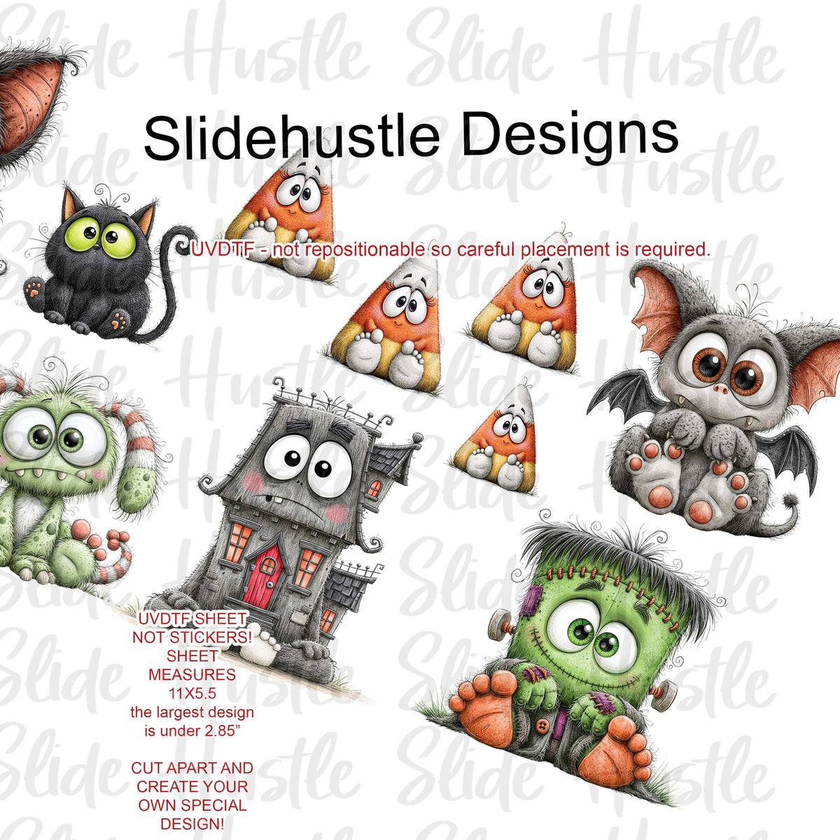 UVDTF 1/2 Element Sheet, Cute Halloween Designs for Tumblers, VF905 HS13