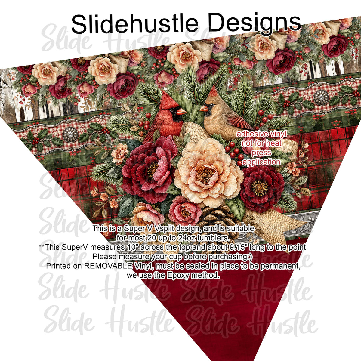 Super V design, Christmas Cardinals on barnboard, choose either 20 ounce or 30 ounce size. VF905 VS3