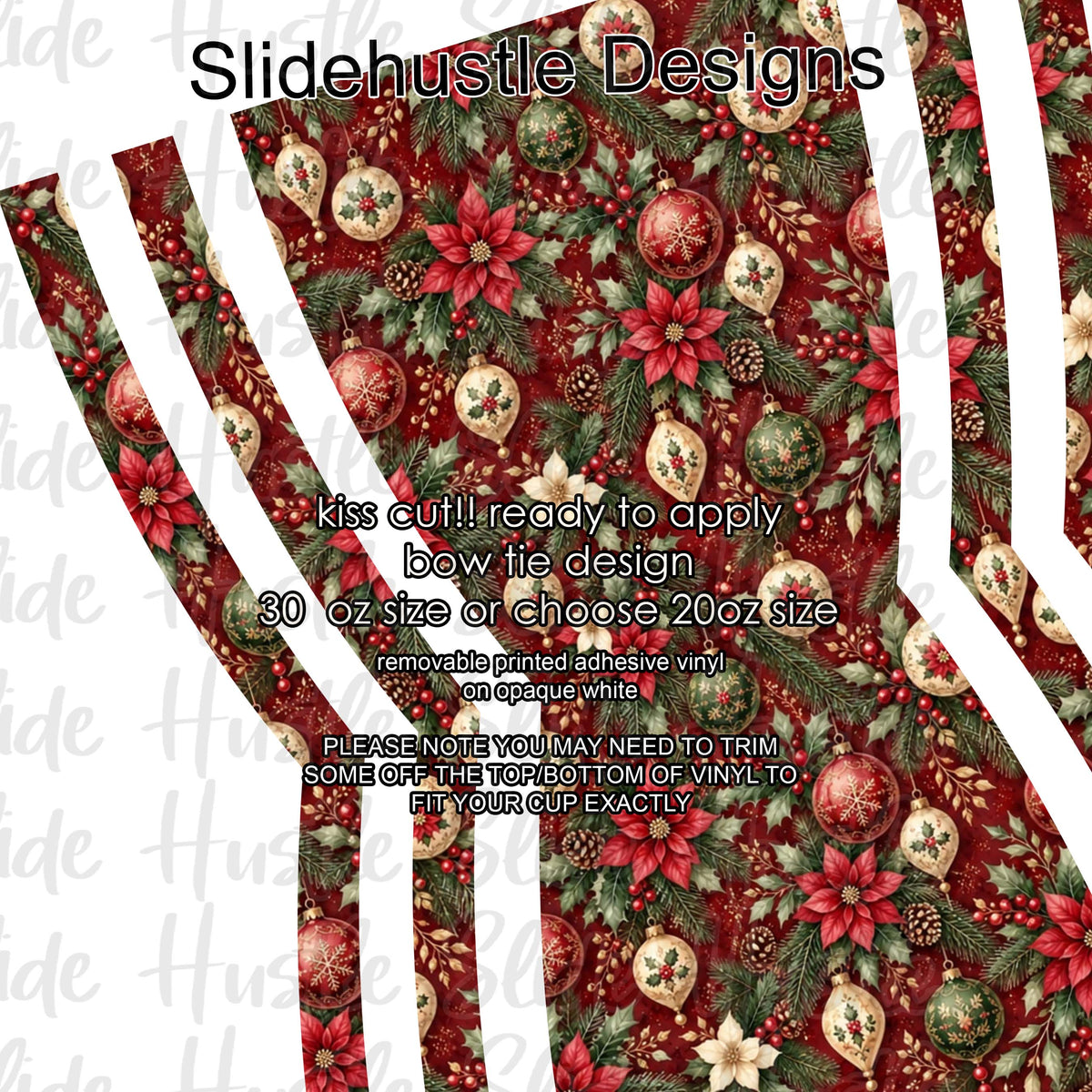 Bow Tie Design, Ornaments and greenery, choose 20 or 30 ounce, VF906 KC2