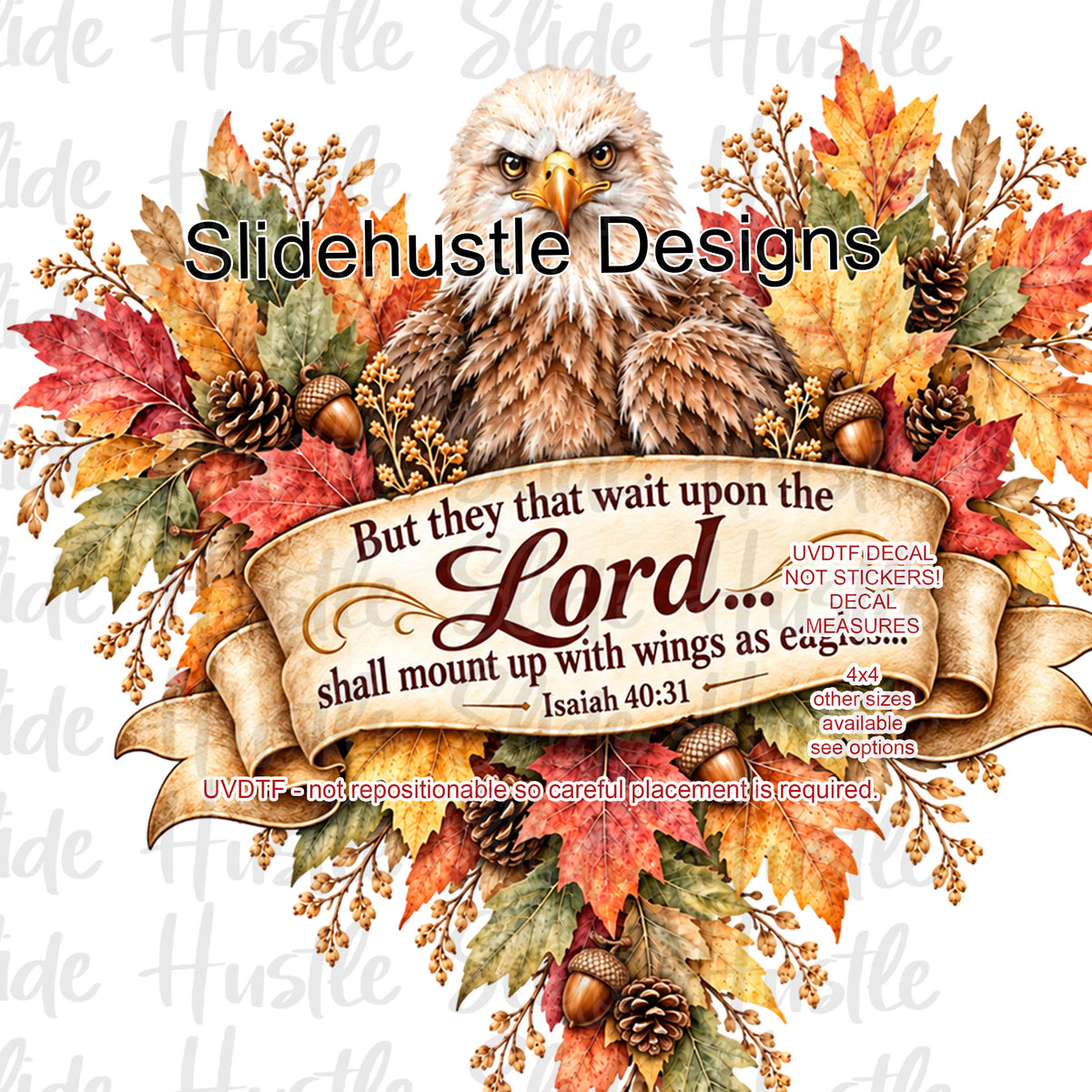 UVDTF Decal, Fall Heart Floral Wreath, Isaiah 40:31, VF906 S27
