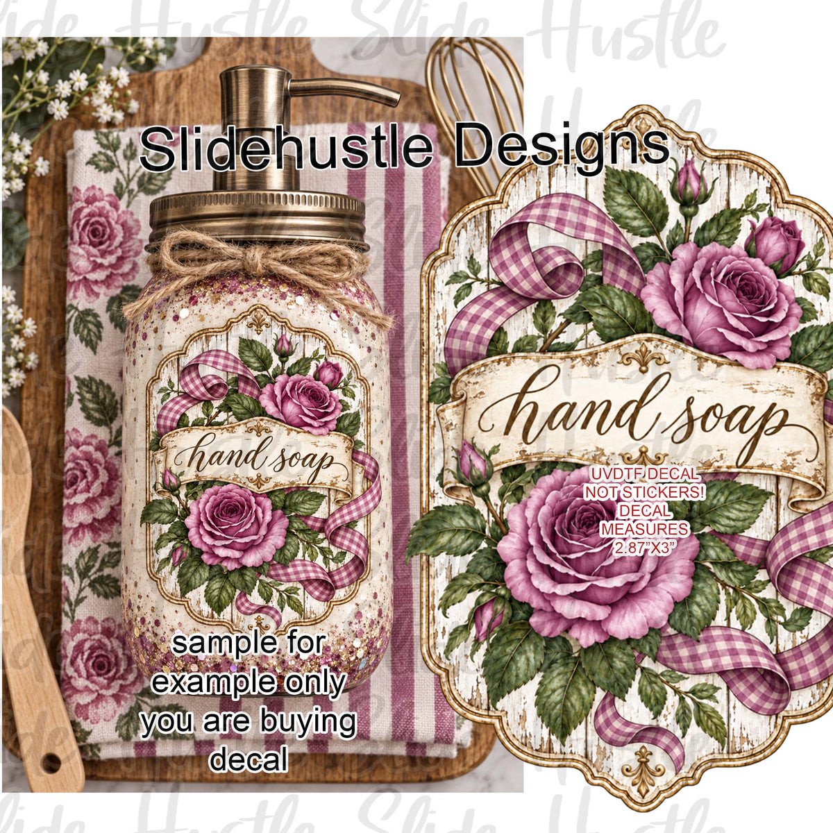 UVDTF Decal, Hand soap with lavender roses VF906 S4 4x4