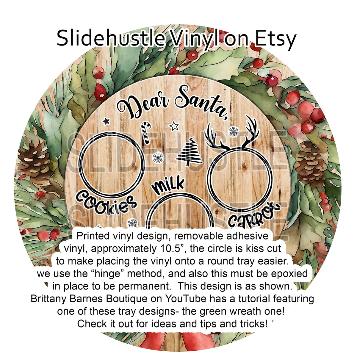 Christmas Vinyl, Dear Santa Cookie tray, 11.5", vinyl full sheet, VF156A Tray 2
