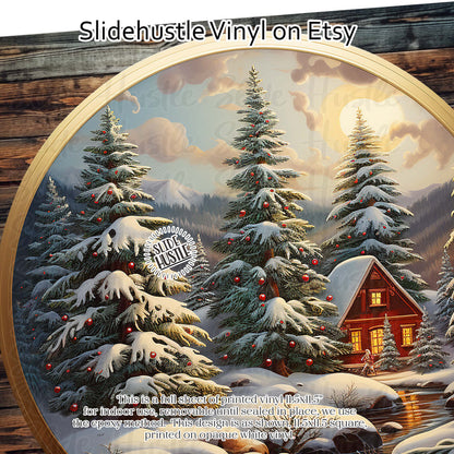 Winter Cabin Scene, 11.5", vinyl full sheet, VF157A D1