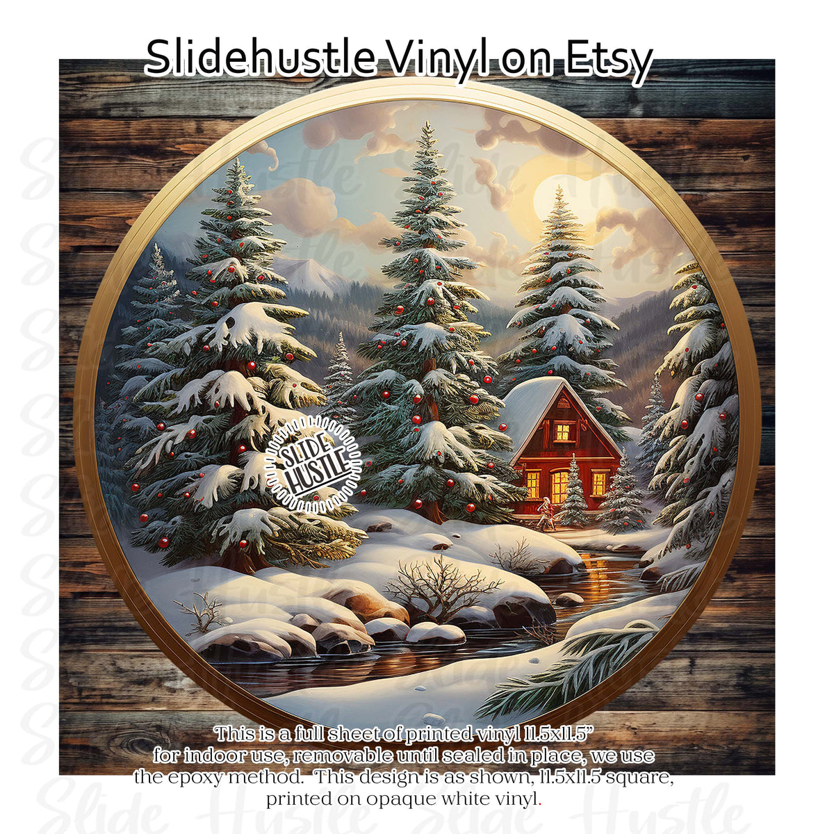 Winter Cabin Scene, 11.5", vinyl full sheet, VF157A D1