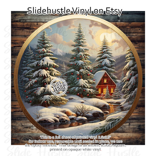 Winter Cabin Scene, 11.5", vinyl full sheet, VF157A D1