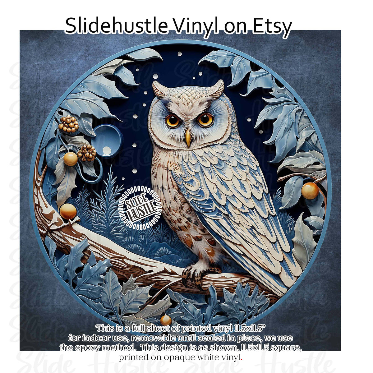 Winter Scene, Snowy Owl, 11.5", vinyl full sheet, VF157A D2