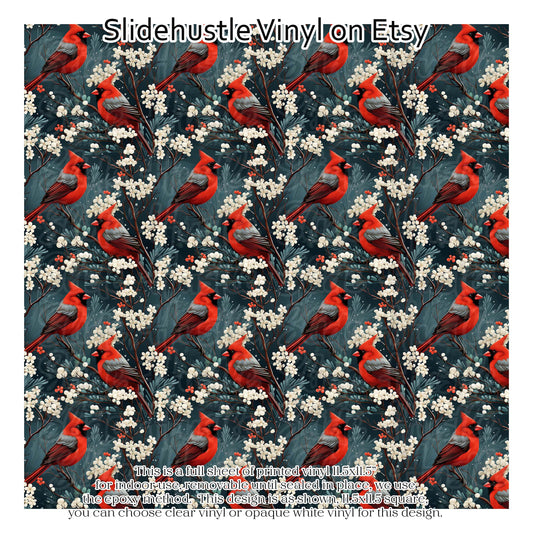 Christmas Cardinals, vinyl full sheet, VF157 FS1