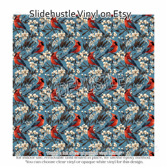 Christmas Cardinals, vinyl full sheet, VF157 FS2