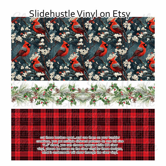 Christmas Cardinals, vinyl full sheet, VF157 FS3
