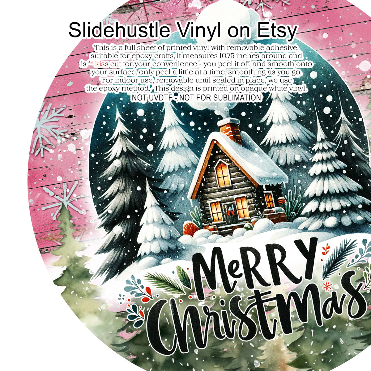 Christmas Vinyl, Merry Christmas Cabin, 10.5", vinyl full sheet, VF708 Tray 2