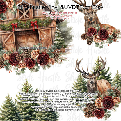 UVDTF Element Sheet, Winter Rustic Barn and Deer , 11x11", VF725 ES45