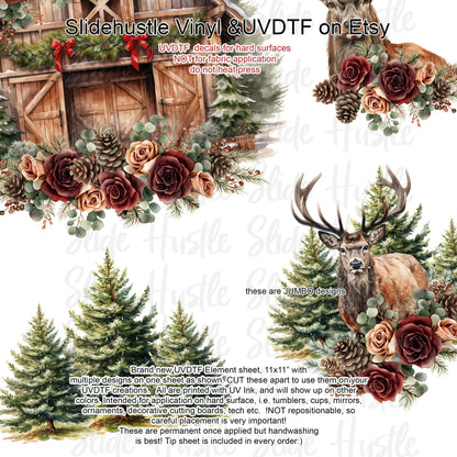 UVDTF Element Sheet, Winter Rustic Barn and Deer , 11x11", VF725 ES45
