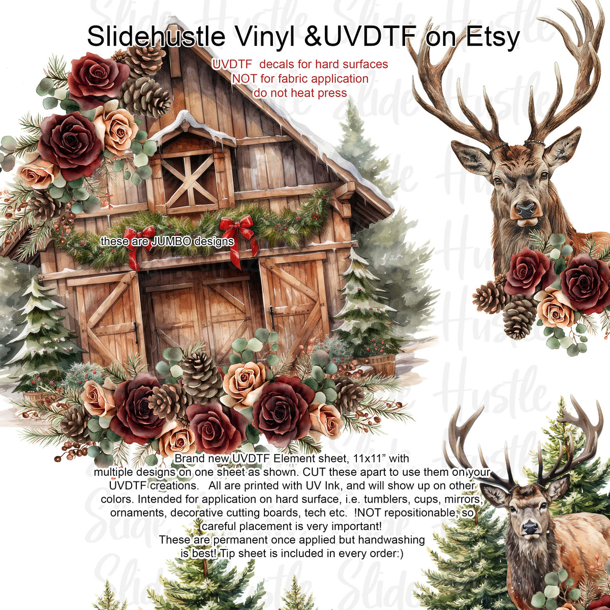 UVDTF Element Sheet, Winter Rustic Barn and Deer , 11x11", VF725 ES45