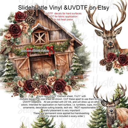 UVDTF Element Sheet, Winter Rustic Barn and Deer , 11x11", VF725 ES45