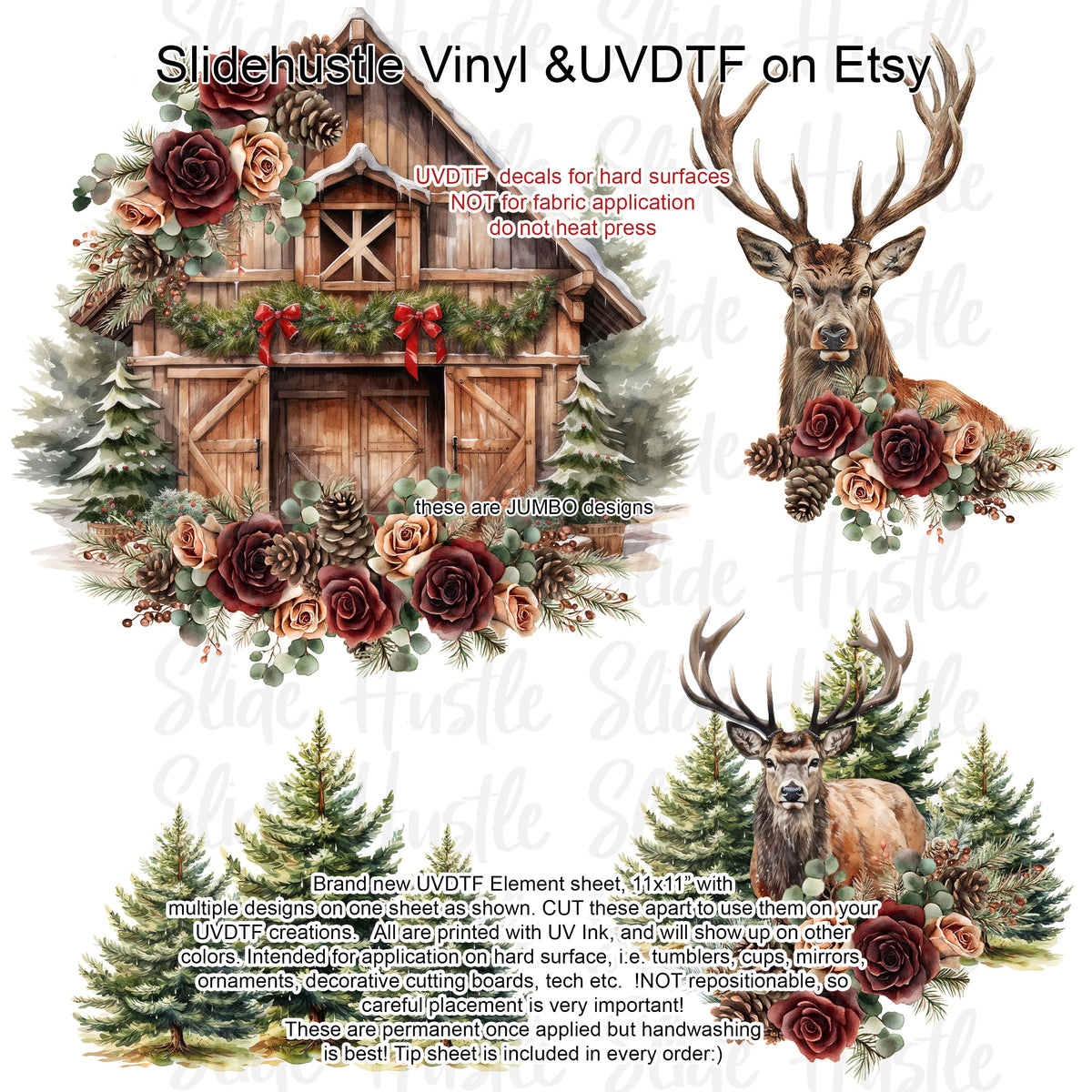 UVDTF Element Sheet, Winter Rustic Barn and Deer , 11x11", VF725 ES45