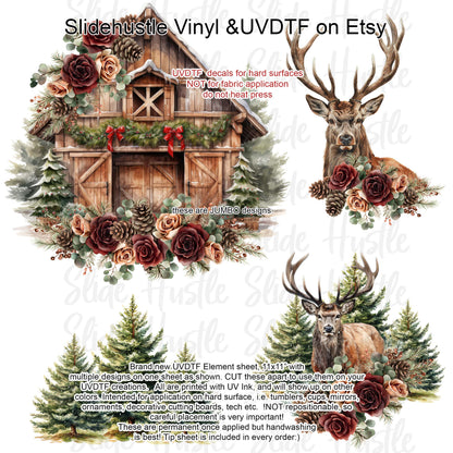 UVDTF Element Sheet, Winter Rustic Barn and Deer , 11x11", VF725 ES45