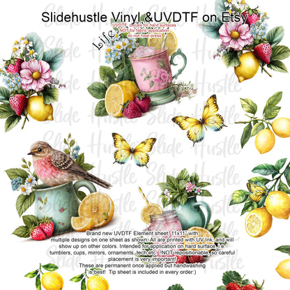 UVDTF Element Sheet, Summer Birds, Lemons and Butterflies, 11x11", VF725 ES46