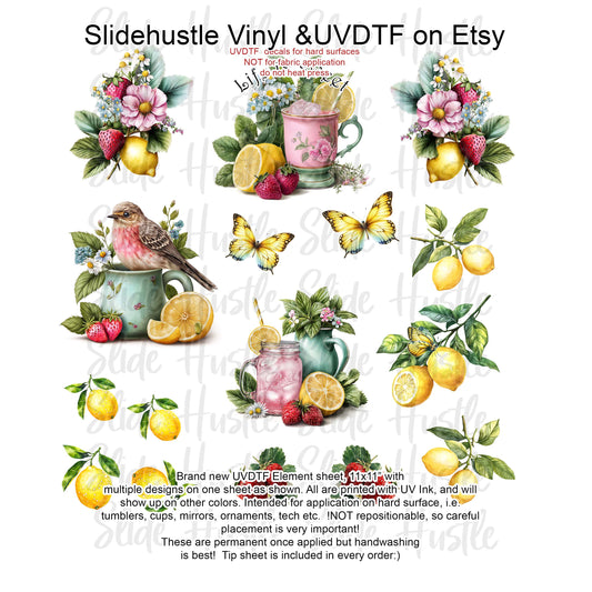 UVDTF Element Sheet, Summer Birds, Lemons and Butterflies, 11x11", VF725 ES46