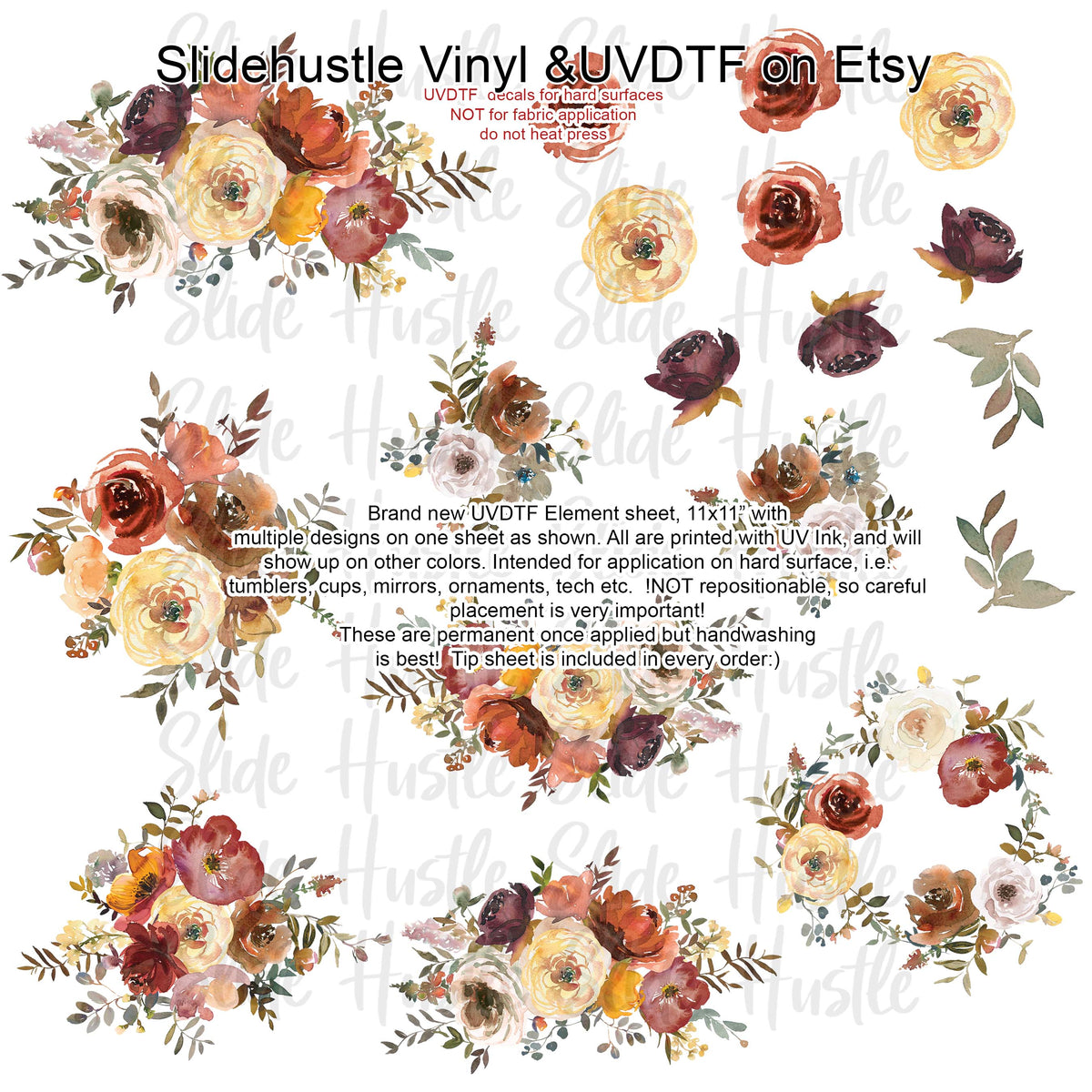 UVDTF Element Sheet, Autumn Florals , 11x11", VF725 ES48