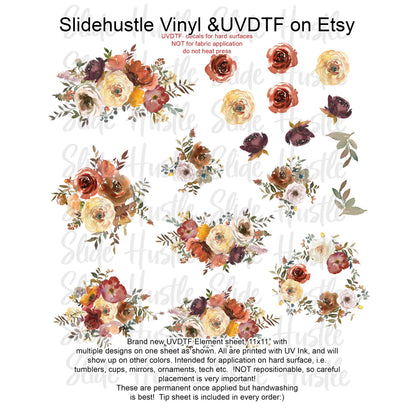 UVDTF Element Sheet, Autumn Florals , 11x11", VF725 ES48