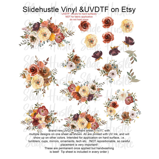 UVDTF Element Sheet, Autumn Florals , 11x11", VF725 ES48