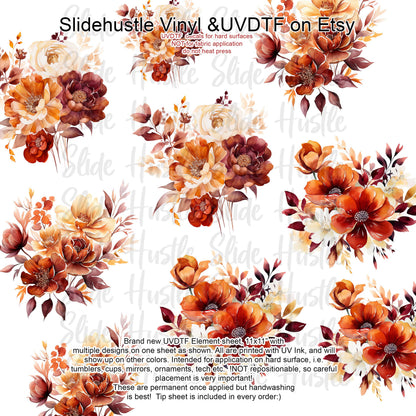 UVDTF Element Sheet, Autumn Florals , 11x11", VF725 ES49