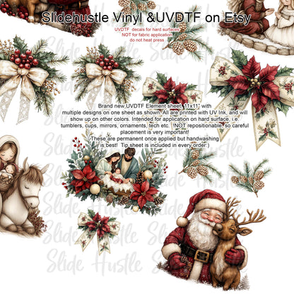 UVDTF Element Sheet, Christmas Greenery with Santa and Reindeer , 11x11", VF725 ES51