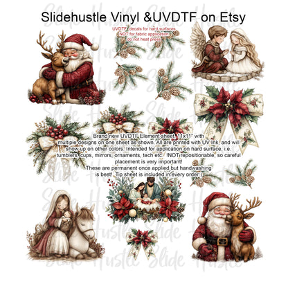 UVDTF Element Sheet, Christmas Greenery with Santa and Reindeer , 11x11", VF725 ES51