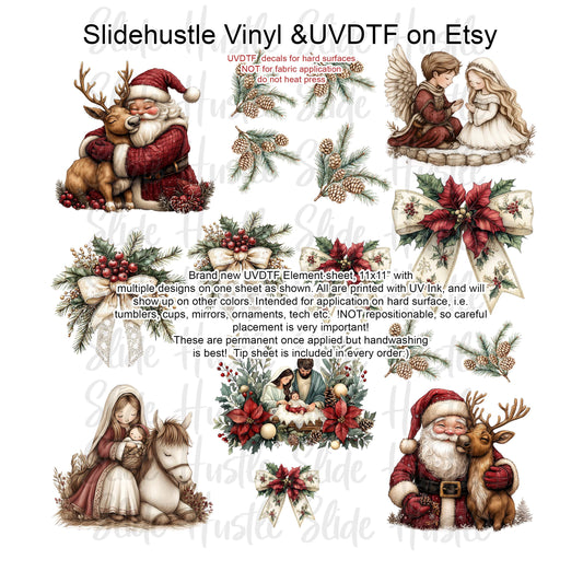 UVDTF Element Sheet, Christmas Greenery with Santa and Reindeer , 11x11", VF725 ES51