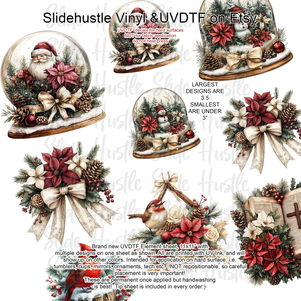 UVDTF Element Sheet, Snow Globes, Santa, Snowman, Wreaths , 11x11", VF725 ES52