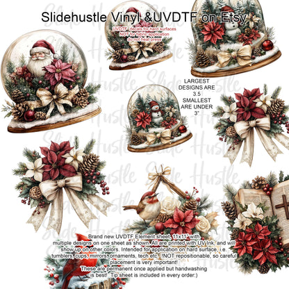 UVDTF Element Sheet, Snow Globes, Santa, Snowman, Wreaths , 11x11", VF725 ES52