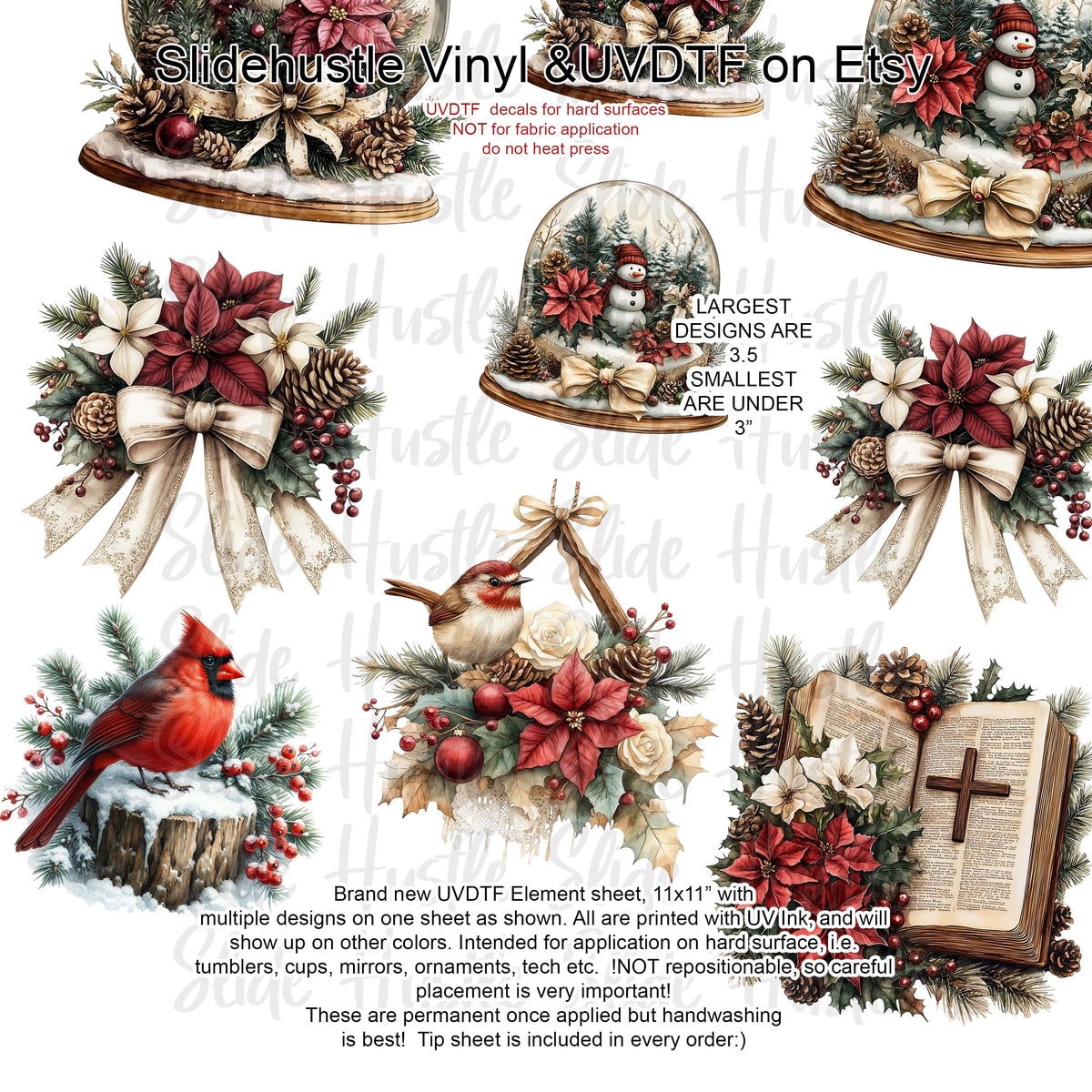 UVDTF Element Sheet, Snow Globes, Santa, Snowman, Wreaths , 11x11", VF725 ES52