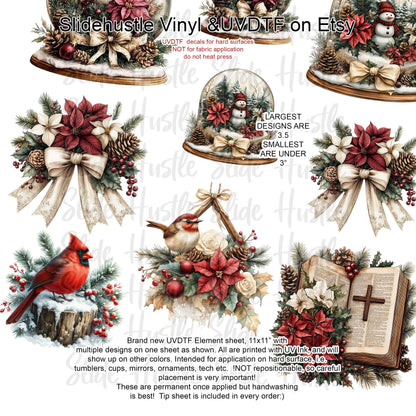 UVDTF Element Sheet, Snow Globes, Santa, Snowman, Wreaths , 11x11", VF725 ES52