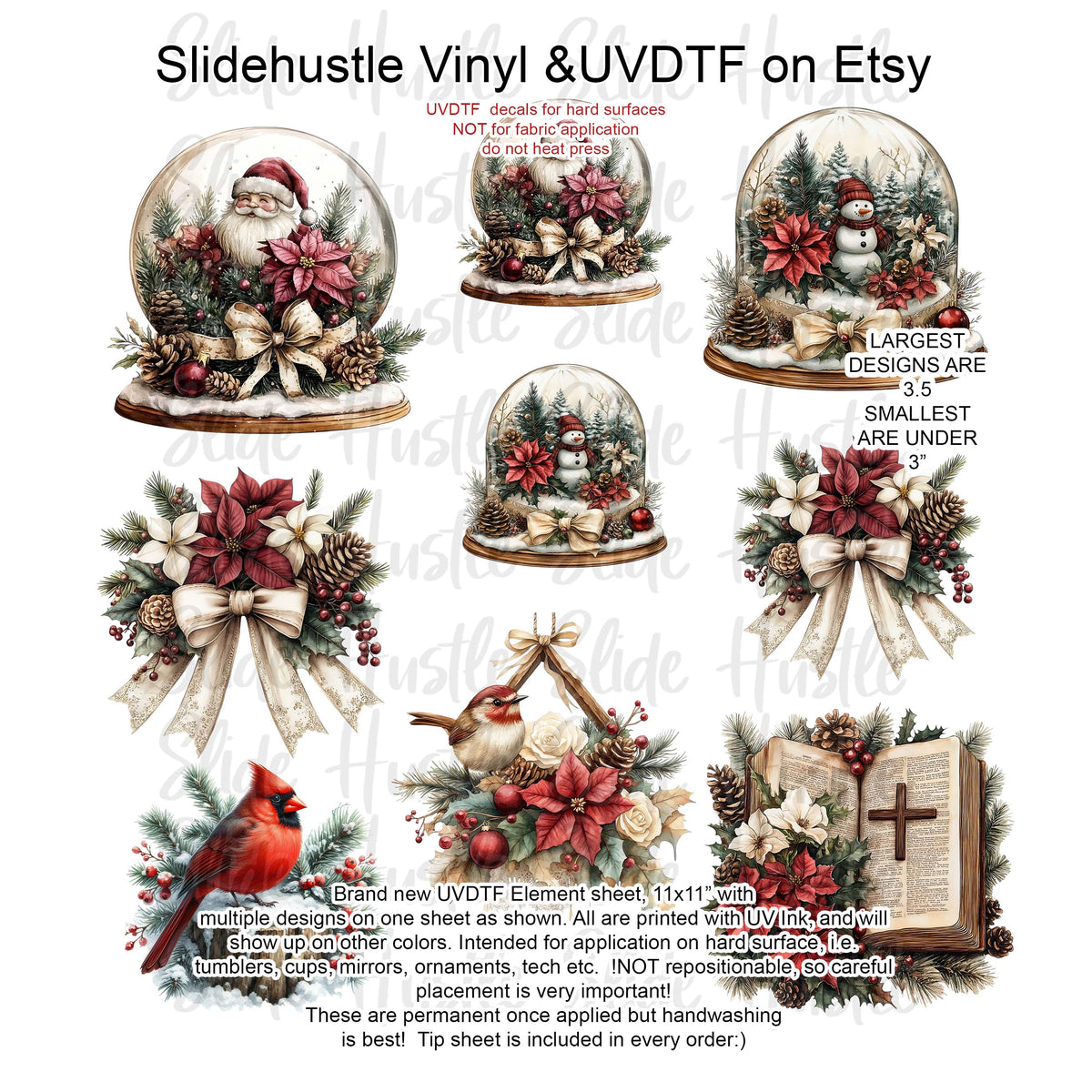UVDTF Element Sheet, Snow Globes, Santa, Snowman, Wreaths , 11x11", VF725 ES52