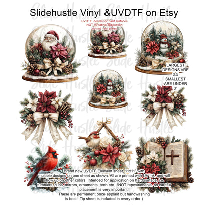 UVDTF Element Sheet, Snow Globes, Santa, Snowman, Wreaths , 11x11", VF725 ES52