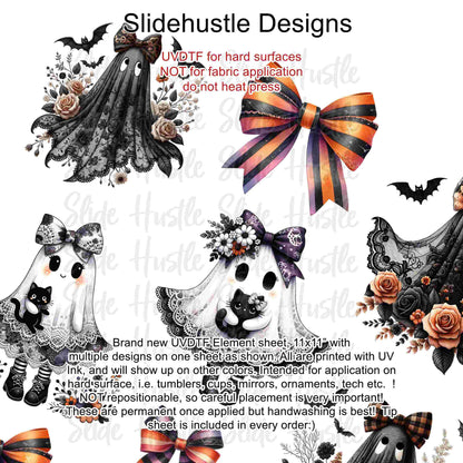 UVDTF Element Sheet, Halloween, Cute Ghosts and bows, 11"x11", VF726 UVB2