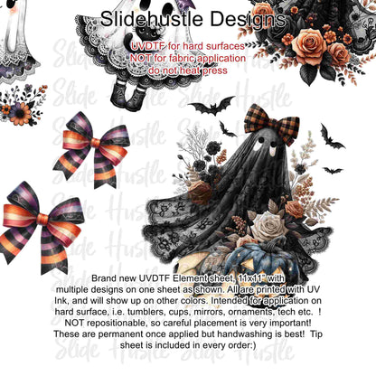 UVDTF Element Sheet, Halloween, Cute Ghosts and bows, 11"x11", VF726 UVB2