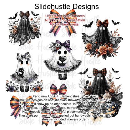 UVDTF Element Sheet, Halloween, Cute Ghosts and bows, 11"x11", VF726 UVB2