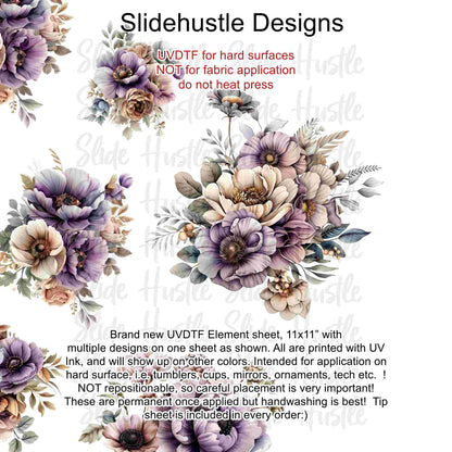 UVDTF Element Sheet, Halloween, Lavender Florals, 11"x11", VF726 UVB3